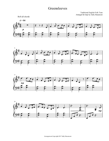 Greensleeves Harp Solo Sheet Music