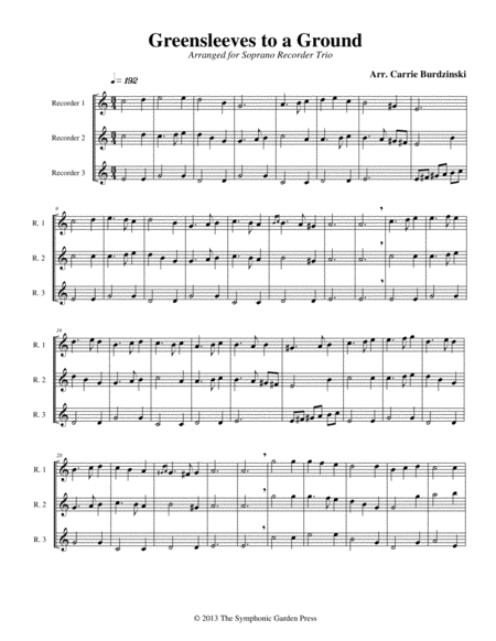 Greensleeves To A Ground Recorder Or Flute Trio Sheet Music