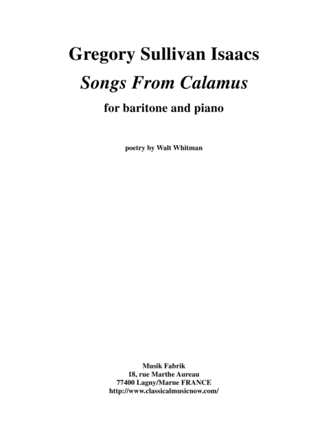 Free Sheet Music Gregory Sullivan Isaacs Songs From Calamus For Baritone Voice And Piano