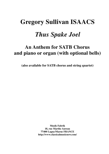 Gregory Sullivan Isaacs Thus Spake Joel For Satb Chorus And Piano Or Organ Chorus Part Sheet Music