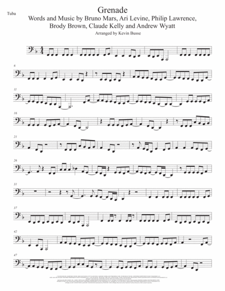 Grenade Original Key Tuba Sheet Music