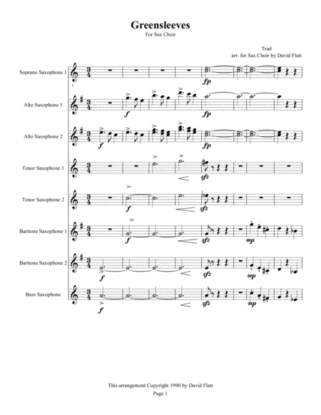 Free Sheet Music Grensleeves For Multiple Saxes