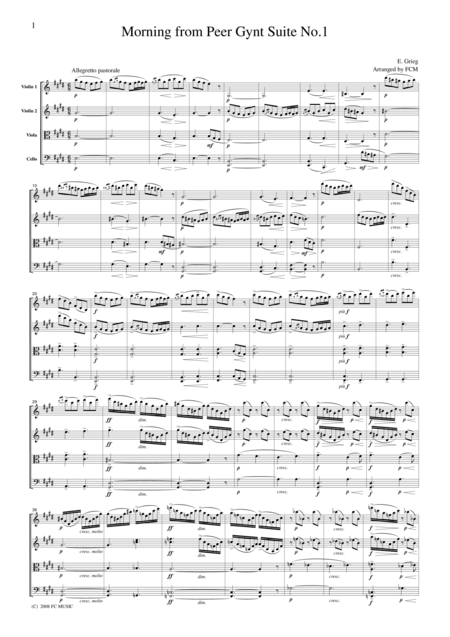 Grieg Morning From Peer Gynt Suite No 1 For String Quartet Cg202 Sheet Music