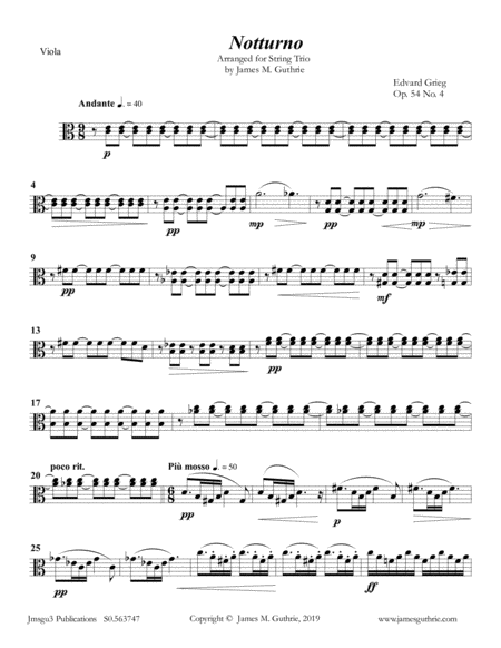 Free Sheet Music Grieg Notturno Op 54 No 4 For String Trio