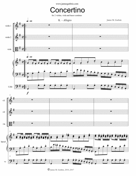 Guthrie Concertino For 2 Violins Viola And Continuo Sheet Music