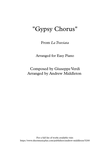 Gypsy Chorus Arranged For Easy Piano Sheet Music