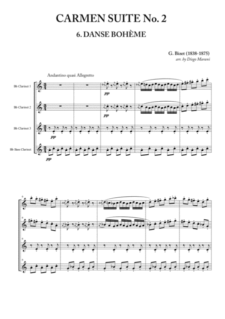 Gypsy Dance From Carmen Suite No 2 For Clarinet Quartet Sheet Music