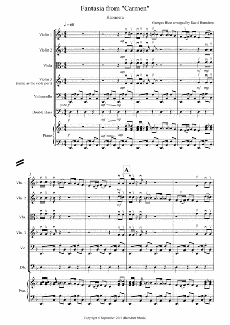 Habanera Fantasia From Carmen For String Orchestra Sheet Music