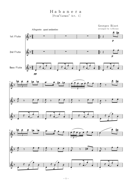 Habanera From Carmen For Flute Trio Sheet Music