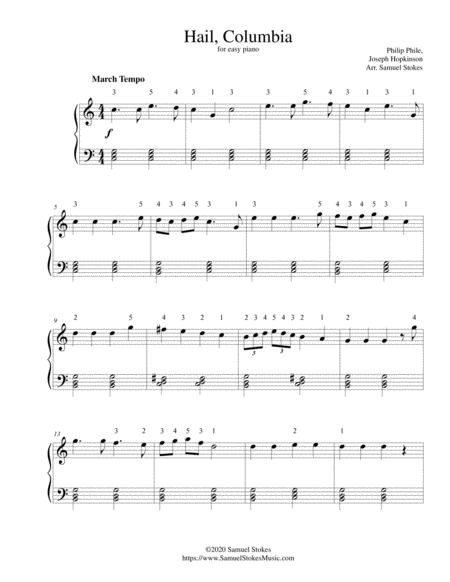 Hail Columbia The Presidents March For Easy Piano Sheet Music