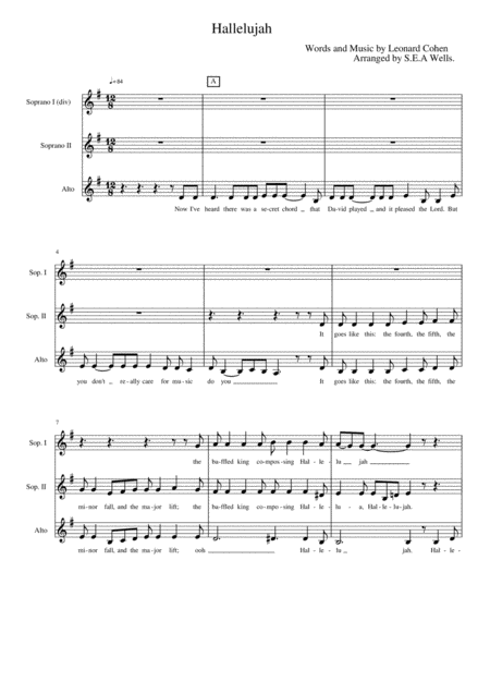 Hallelujah A Cappella Upper Voices Ssa Sheet Music