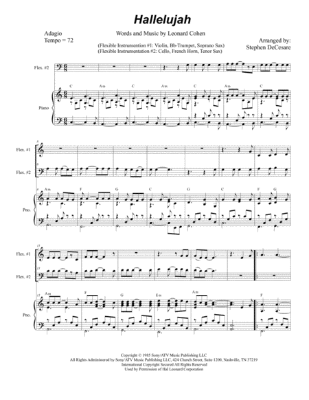 Free Sheet Music Hallelujah For Flexible Instrumentation