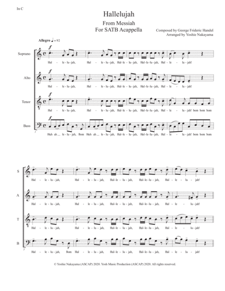 Free Sheet Music Hallelujah From Messiah In C Satb Acappella