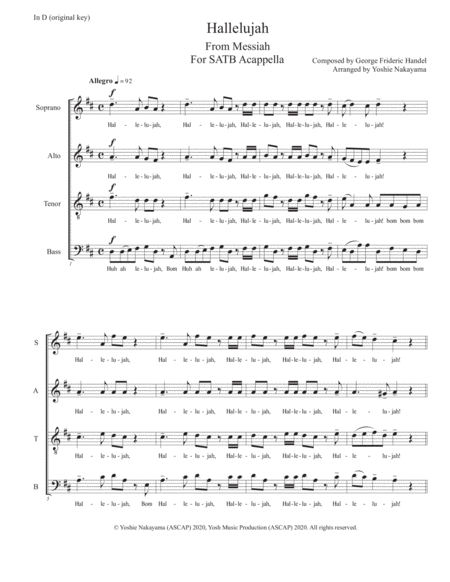 Free Sheet Music Hallelujah From Messiah Satb Acappella