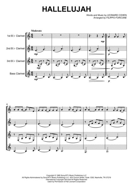 Free Sheet Music Hallelujah Leonard Cohen Clarinet Quartet