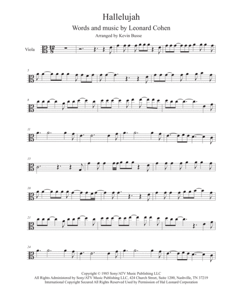 Free Sheet Music Hallelujah Viola