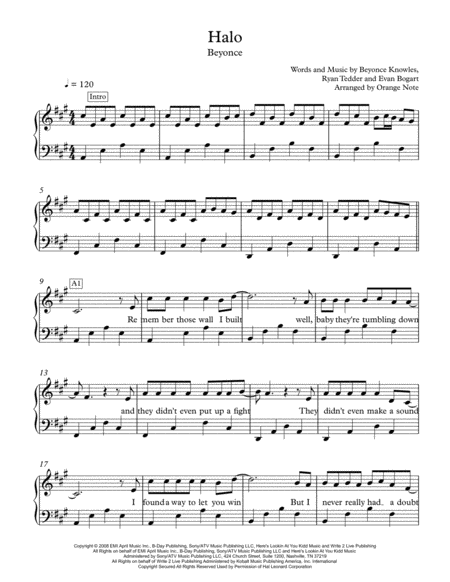 Free Sheet Music Halo By Beyonce Easy Piano