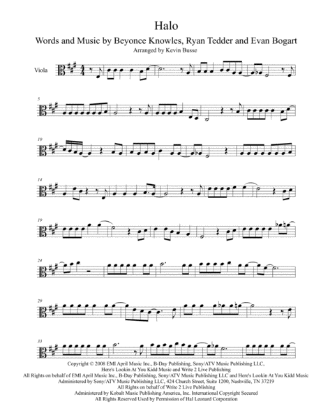 Halo Original Key Viola Sheet Music