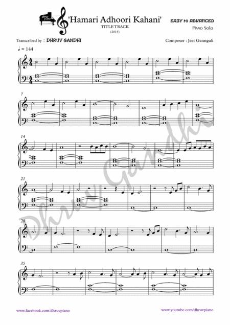 Free Sheet Music Hamari Adhuri Kahani Piano Arrangement Easy To Advanced