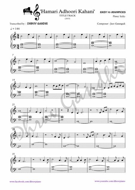 Hamari Adhuri Kahani Piano Arrangement Easy To Advanced Sheet Music