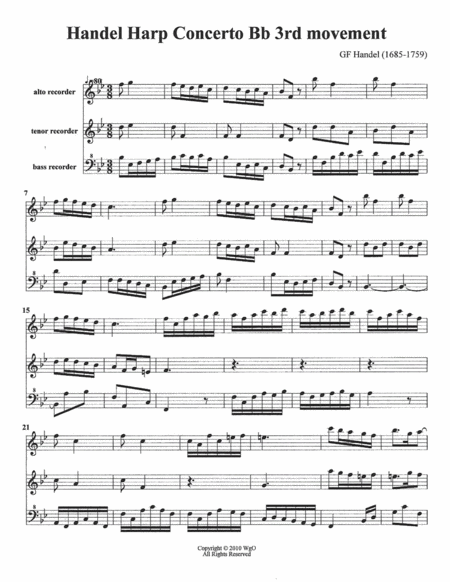 Free Sheet Music Handel Harp Concerto Bb 3rd Movement