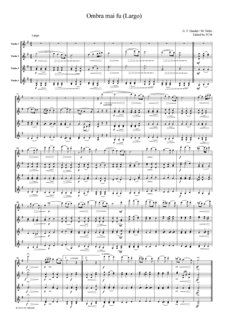 Free Sheet Music Handel Ombra Mai Fu Largo For 4 Violins Vn404