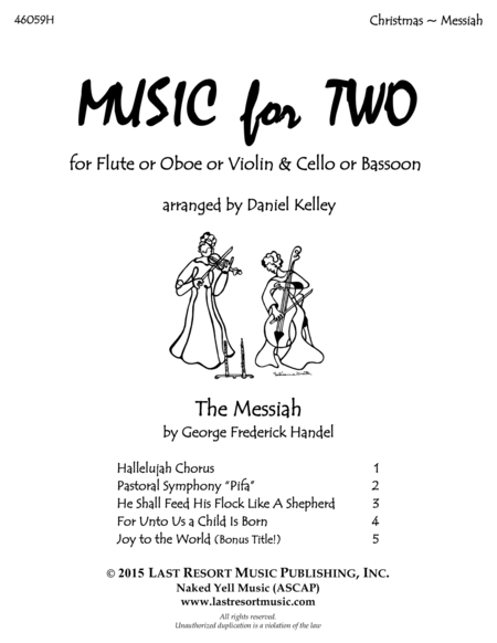 Handels Messiah Duet For Flute Or Oboe Or Violin Cello Or Bassoon Music For Two Sheet Music