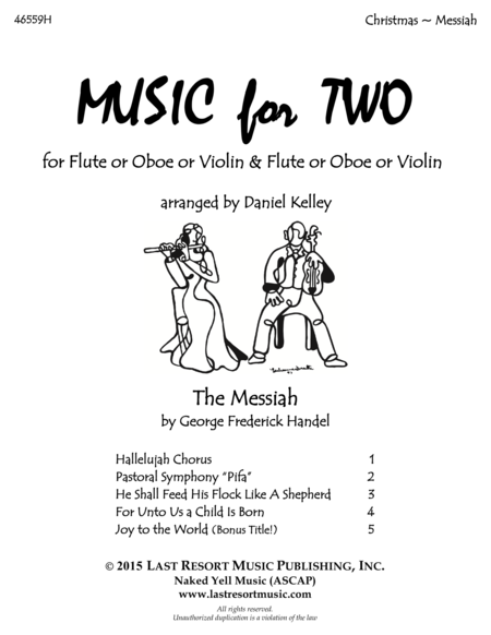 Handels Messiah Duet For Flute Or Oboe Or Violin Flute Or Oboe Or Violin Music For Two Sheet Music