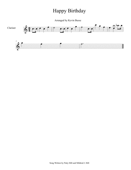 Happy Birthday Easy Key Of C Clarinet Sheet Music