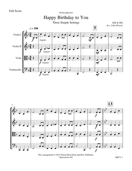 Free Sheet Music Happy Birthday String Quartet