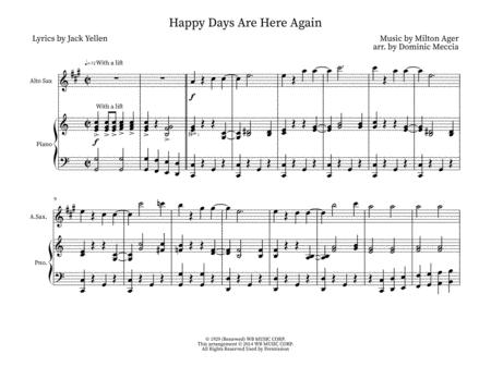 Free Sheet Music Happy Days Are Here Again Alto Sax And Piano