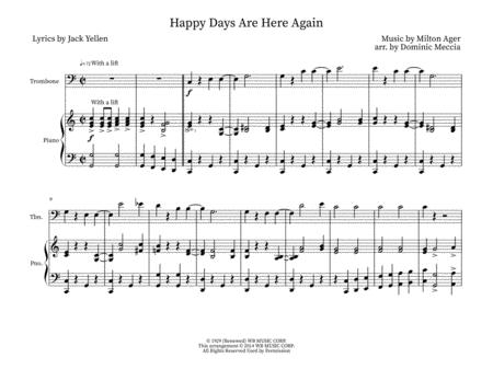 Happy Days Are Here Again Trombone And Piano Sheet Music