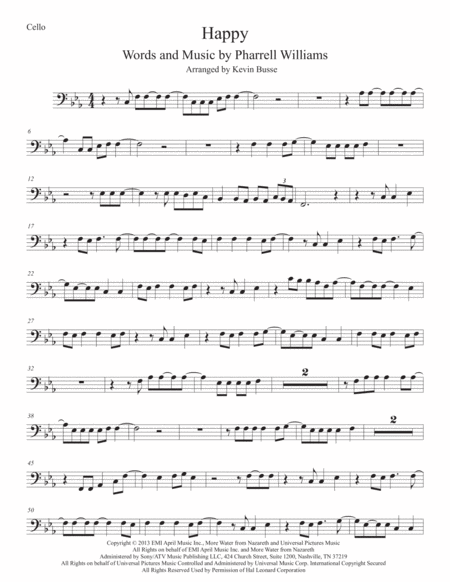 Happy Original Key Cello Sheet Music