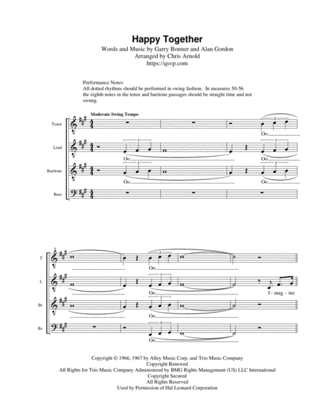 Happy Together Tttbb Sheet Music