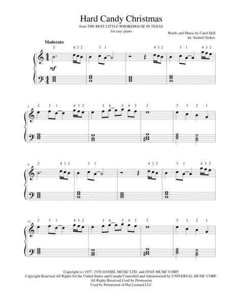 Hard Candy Christmas From The Best Little Whorehouse In Texas For Easy Piano Sheet Music