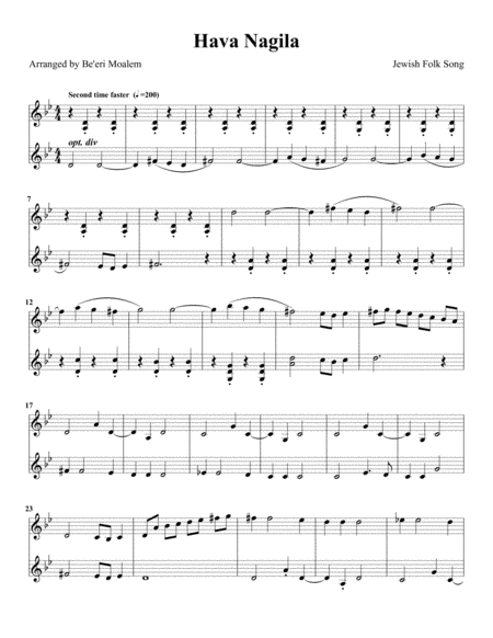 Hava Nagila Duet Sheet Music