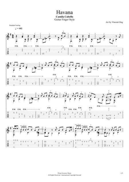 Free Sheet Music Havana Guitar Finger Style