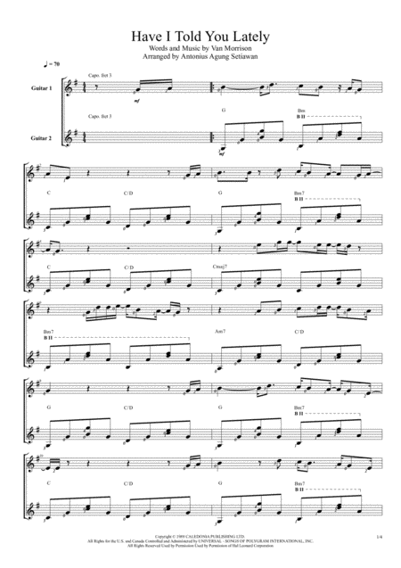 Have I Told You Lately Duet Guitar Score Sheet Music