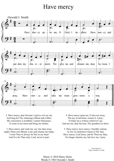 Have Mercy Upon Me O Lord A New Tune To A Wonderful Oswald Smith Hymn Sheet Music