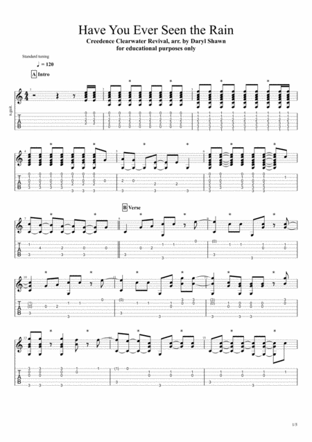 Have You Ever Seen The Rain For Solo Fingerstyle Guitar Sheet Music