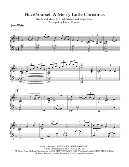 Free Sheet Music Have Yourself A Merry Little Christmas Jazz Waltz