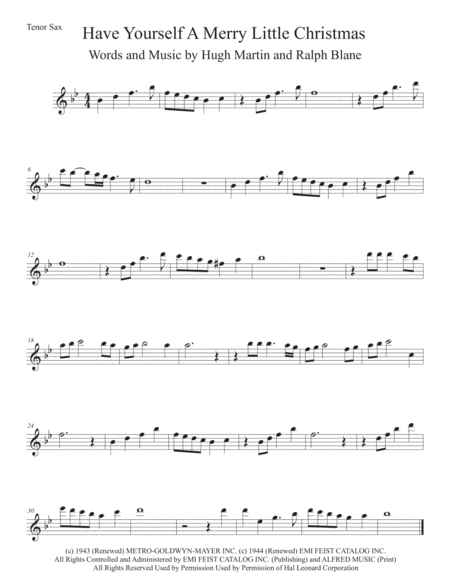 Have Yourself A Merry Little Christmas Original Key Tenor Sax Sheet Music