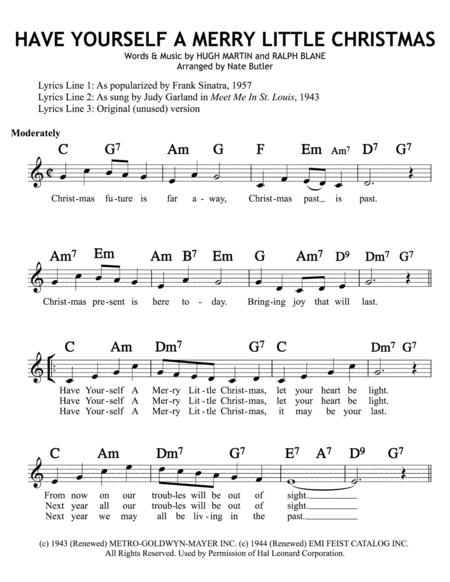 Free Sheet Music Have Yourself A Merry Little Christmas Vocal With All Lyric Versions