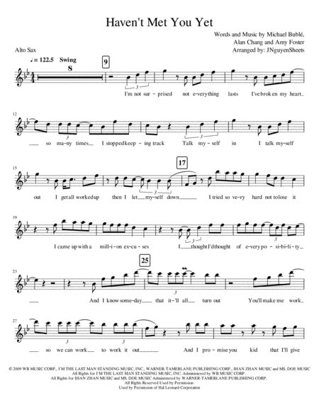 Free Sheet Music Havent Met You Yet Alto Sax