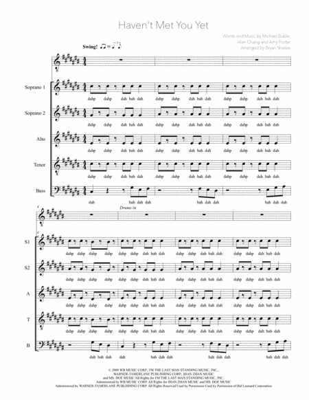 Free Sheet Music Havent Met You Yet Ssatb A Cappella