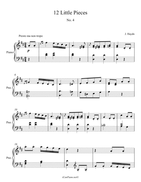 Free Sheet Music Haydn Little Piece No 4 In D Major