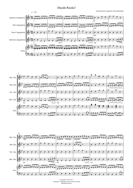 Free Sheet Music Haydn Rocks For Saxophone Quartet
