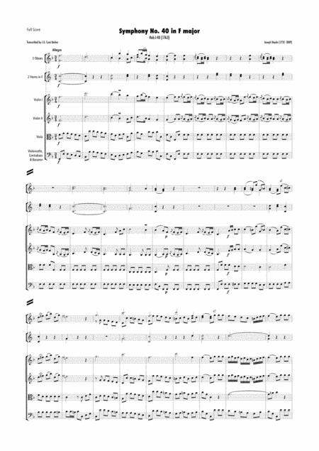 Free Sheet Music Haydn Symphony No 40 In F Major Hob I 40