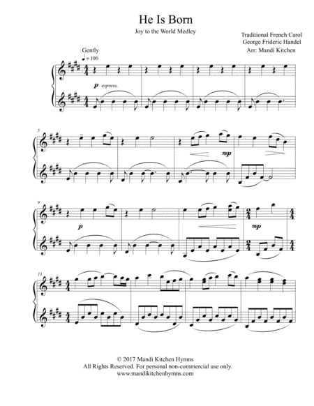 He Is Born Joy To The World Piano Solo Medley Sheet Music