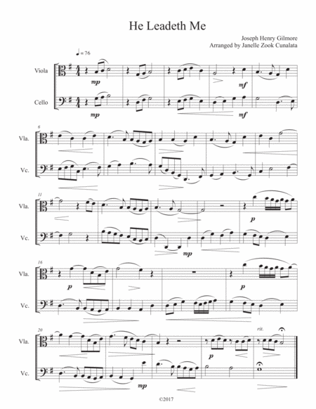 He Leadeth Me Viola Cello Duet Sheet Music